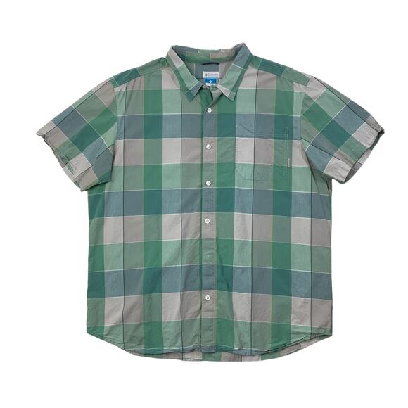 Columbia Shirt Men XXL Green Grey Windowpane Plaid Cotton Button Up Short Sleeve - Picture 1 of 10